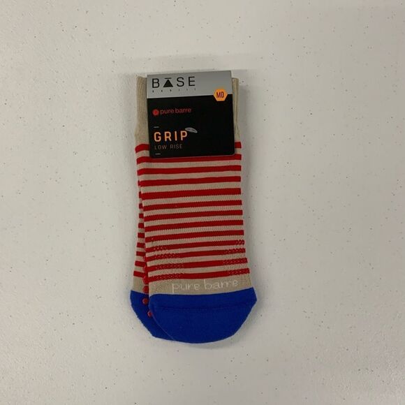 Pure Barre Grip Low Rise Socks Red/Blue/Tan Small and Medium - Picture 1 of 2